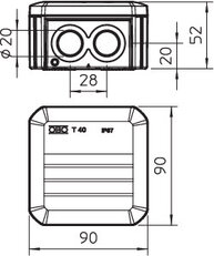 OBO T 40 M20 Odbočné krabice se M20 otvory 90x90x52 světle šedá Polypropylén PP