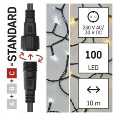 Standard LED spojovací vánoční řetěz, 10 m, venkovní, teplá/studená bílá