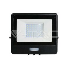 30W LED PIR Sensor Floodlight SAMSUNG CHIP Black Body 6400K V-TAC SKU20264