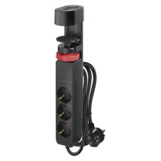 Prodlužovací kabel 1,5 m/3 zásuvky/vypínač/uchycení na stůl/USB/černý/PVC/1,5mm2
