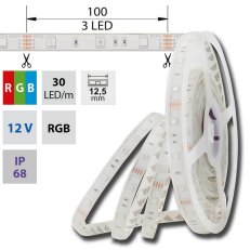 LED pásek SMD5050 RGB, 30LED/m, IP68, DC 12V, 12,5mm, 5m