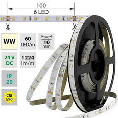 LED pásek SMD2835 WW, 60LED/m, 14,4W/m, 1224lm/m, IP20, DC 24V, 10mm, 5m