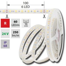 LED pásek SMD5050 červený, 60LED/m, 14,4W/m, 250lm/m, IP68, DC 24V, 13mm, 5m