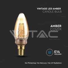 LED Bulb 2W Filament E14 Amber Art Candle 1800K VT-2152, V-TAC SKU217472