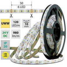 LED pásek SMD2835 UWW, 120LED/m, 14W/m, 980lm/m, IP20, DC 24V, 10mm, 5m