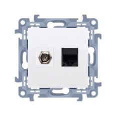 Zásuvka anténní typu 'F' + počítačová zásuvka RJ 45, bílá CASFRJ455.01/11