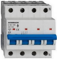 Instalační jistič AMPARO 10kA, C 50A, 3+N SCHRACK AM017850--