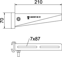 OBO AS 30 21 FT Výložník, pro závěs IS 8, B210mm, Ocel, žárově zinkováno