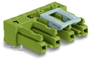 Zásuvka na desky plošných spojů, úhlové, 4pól., světle zelená