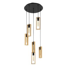 Závěsné svítidlo LITTLETON E27 černá/dřevo 6X40W IP20 EGLO 44054