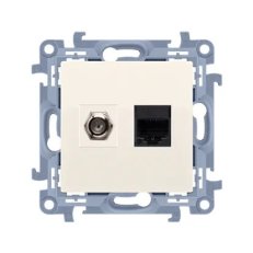 Zásuvka anténní typu 'F' + počítačová zásuvka RJ 45, krémováová CASFRJ455.01/41