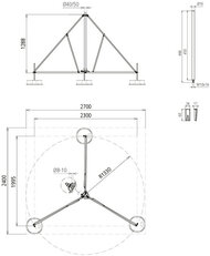 Tříramenný stativ sklopný pro trubku D40/50mm rádius 1330mm náklon 10° nerez