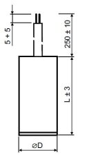 Motorový kondenzátor 3uF 25x60mm kabel 250mm bez uchycení MPB0030060