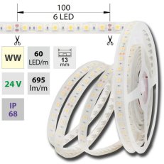 LED pásek SMD5050 WW, 60LED/m, 14,4W/m, 1065lm/m, IP68, DC 24V, 13mm, 5m