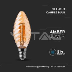 LED Bulb 4W Filament E14 Amber Cover Candle Twist 2200K VT-1948-N, SKU217115
