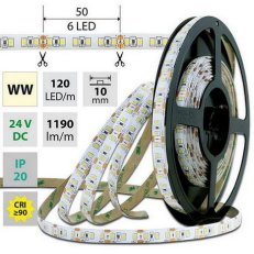 LED pásek SMD2835 WW, 120LED/m, 14W/m, 1190lm/m, IP20, DC 24V, 10mm, 5m