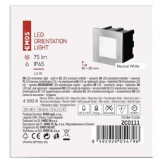 LED orientační vestavné svítidlo AMAL 80x80 1,5W neutr. bílá,IP65 EMOS ZC0111