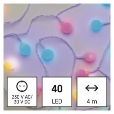 LED světelný cherry řetěz kuličky 2,5cm 4m venkovní i vnitřní multicolor časovač