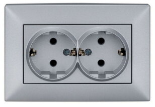 Zásuvka SCHUKO dvojitá, šroubové svorky, stříbrná SCHRACK EV121013--