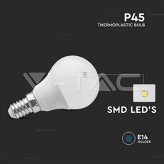 LED Bulb SAMSUNG CHIP 6.5W E14 P45 Plastic 6400K, VT-270 V-TAC SKU21865