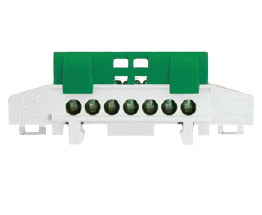 Propojovací můstek 7 svorek, zelený PE, IP20, maximální průřez vodiče 16mm2