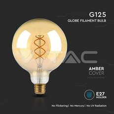 LED Bulb 5W Filament E27 G125 Amber Glass 1800K VT-2085, V-TAC SKU217216
