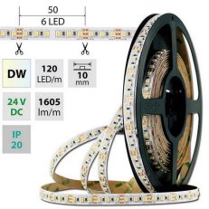 LED pásek SMD3527 dual white WW-CW, 120LED/m, 19,2W/m, 1605lm/m, IP20 DC24V 10mm