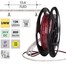 LED pásek SMD2835 UWW 126LED/m 9,6W/m DC 24V 800lm/m CRI90 IP67 105°C 10mm 50m