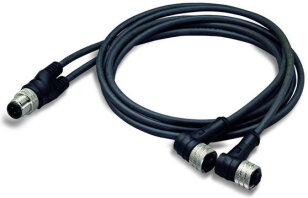 Kabel pro senzor/akční člen, 2x zásuvka M12, úhlová, Zástrčka M12A, přímá 4pól.