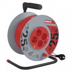 Prodlužovací kabel na bubnu 25m/4 zásuvky/červený/PVC/230V/1,5mm2 EMOS P19425