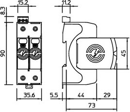 OBO V20-2+FS-280 Svodič přepětí, typ 2, 2P, 40kA(8/20),DS, 280V