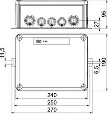 Odbočná krabice OBO T250ED 4x16AD T250 s průchodkami, pro datovou techniku, 4×16