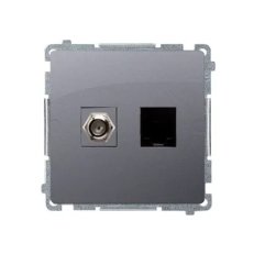 Anténa zásuvka typ F + počítačová zásuvka RJ45 kat.6, Inox BMAFRJ45.01/21