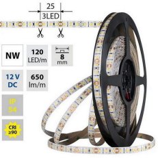 LED pásek SMD2835 NW, 120LED/m, 9,6W/m, DC 12V, 650lm/m, CRI90, IP54, 8mm, 5m