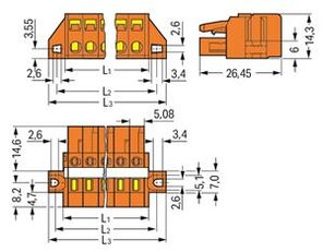 Pružinová svorka CAGE CLAMP 2,5mm2 oranžová 13pól. WAGO 231-313/027-000