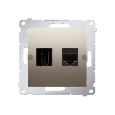 Zásuvka HDMI + počítačová zásuvka RJ45 kat.6, zlatá matná, metalizované