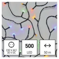 LED vánoční řetěz, 50 m, venkovní i vnitřní, multicolor, časovač EMOS D4AM06
