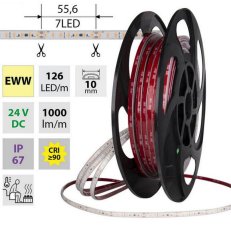 LED pásek SMD2835 EWW 126LED/m 9,6W/m DC 24V 1000lm/m CRI90 IP67 105°C 10mm 50m