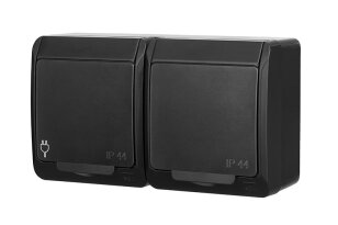 GALATEA IP44 Zásuvka 2x 2P+PE SCHUKO, 2-nás. vodorovná (černá) FAMATEL 5325-09