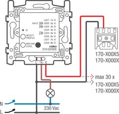 Přístroj stmívače tlačítkového 3-200W zátěž LED R,C,CFLi  2vodiče NIKO 310-02900
