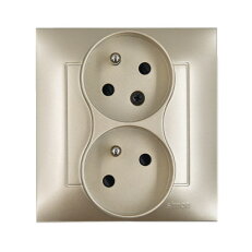 Zásuvka dvojnásobná s uzemněním, pootočená 16A, 250V, s clonkami, zlatá matná