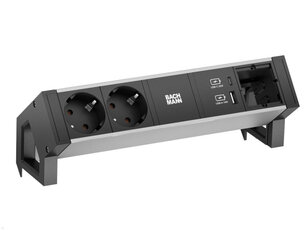 Bachman 937.304 DESK2 ALU BLACK 2xCEE7/3 1xCM 1xUSB A&C 22W 0,2m GST18