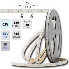 LED pásek SMD3528 studeně bílý,120LED/m,IP68,DC 12V,10mm 9,6W