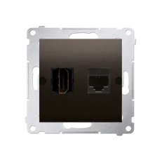 Zásuvka HDMI + počítačová zásuvka RJ45 kat.6, hnědá matná metalizované