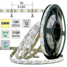 LED pásek SMD2835 EWW, 120LED/m, 14W/m, 1120lm/m, IP20, DC 24V, 10mm, 50m