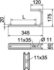TPDG 345 FS Nástěnný a stropní držák, B345mm, Ocel, St OBO 6365949