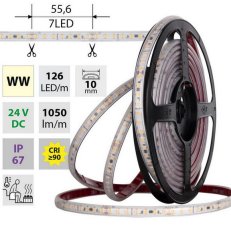 LED pásek SMD2835 WW 126LED/m 9,6W/m DC 24V 1050lm/m CRI90 IP67 105°C 10mm 50m