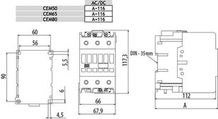 Motorový stykač CEM50.11-24V DC, 3p, 3xNO+1xNO+NC,80A/50A ETI 004648230