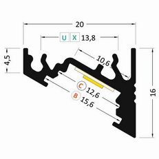 AL profil FKU60 BC/UX pro LED, bez plexi, 1m, černý elox FK TECHNICS 4739326
