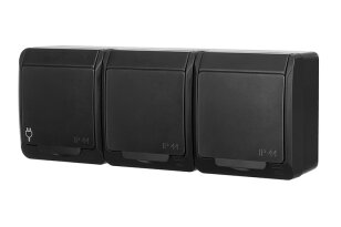 GALATEA IP44 Zásuvka 3x 2P+PE SCHUKO, 3-nás. vodorovná (černá) FAMATEL 5326-09